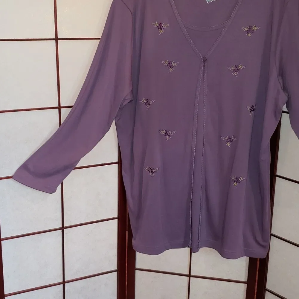 Only Necessaties Purple Embroidered Floral Sweater